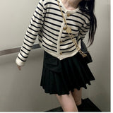 KANING Striped Round Collar Small Fragrant Knitted Cardigan 2026 Autumn French Loose Short Outer Sweater Coat