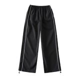 2025 Tight High-Waisted Striped Straight Sweater Women's Autumn Loose Thin Drawstring Tungs Wide Leg Sleet Sleet Sleet Sleet