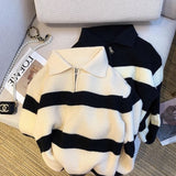 Shopping Mall Withdraws The Ribbon 2025 Spring And Autumn Korean Version Of Polo Striped Sweater Women Loose Retro Knitwear Tide