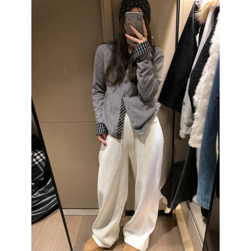 KANING Lattice Splicing Two Knitted Cardigan Women 2026 Autumn And Winter New Lazy Sweater Top Coat