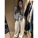KANING Lattice Splicing Two Knitted Cardigan Women 2026 Autumn And Winter New Lazy Sweater Top Coat