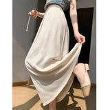 Acet-Faced New Chinese Style Pure Chinese Style Pure Color Flower Drawstring Half Body Dress Girl Spring And Autumn Loose Waist Hanging Feeling A Word Long Skirt