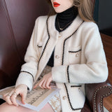 Small Fragrant Wind Set With Pearl Buckle Jacket 2025 New Imitation Watery Velvet Sweater Cardigan Women's Autumn And Winter Knitted Shirt Top