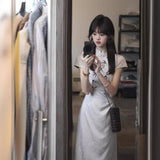 New Chinese Style Buckle Elegant Cheongsam Skirt Women's Summer 2025 New Cool Feeling Waist Thin Dress