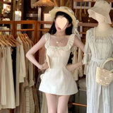 French White With Lotus Leaf Edge Flying Sleeves With Dress Female Summer Temperament A Short Skirt