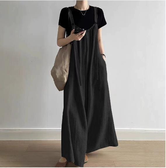 2026 Summer Cotton Languis Lazy Back Trousers Women's New Summer Feeling Loose Leisure Wide Leg Conjoined Long Pants