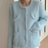 Korean Version Of Small Fragrant Sweater Coat Women Autumn Loose Lazy Wind So Imitation Sting Velvet Knitted Cardigan Shirt Top Woman