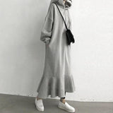 Autumn And Winter Loose Hoodie Dress Over The Knee Fish Tail Long Dress