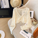 KANING Hollow With Sunscreen Knitted Cardigan 2026 Summer New Thin Temperament V-Neck Air Conditioning Hood