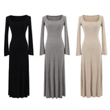 Autumn And Winter Pure Lust Wind Knitted Collar Horn Sleeve Dress To Collect The Waist Of A Small Long Bottom Sweater Dress Is Thin