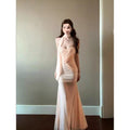 Pure Lustrous Gentle Bare-Colored Mesh Dress Female High-End Temperament Vacation Fishtail Ass And Hip Dress