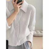 KANING Simple Little POLO Collar Knitted Cardigan 2026 Autumn New Korean Version Of The Simple Color Top
