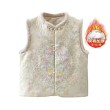 New Chinese Wind And Cotton Thicken Collar Buckle Embroidered Vest Winter Temperament Warm Loose Woolen Collar Top
