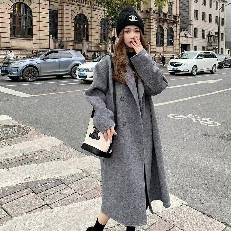 2025 Autumn And Winter New Wool Coat Female Korean Version Of Loose Temperament Elegant Long Coat Outside The Female