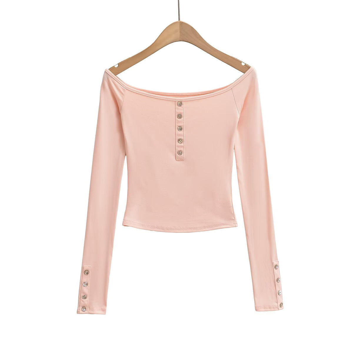 Pure-Style Hottie Button Word Shoulder Long-Sleeved T-Shirt Short Note Collared Sexy Bottom Shirt Wear