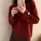 Kaning Loose Soft Slimy New Year Red Sweater Woman 2026 Autumn And Winter Lazy Wind Long Sleeves Wearing Knitted Shirt