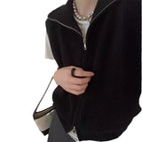 KANING Double Zipper Knitted Jersey Vest 2026 Autumn New Fashion Korean Sleeveless Sweater Outside