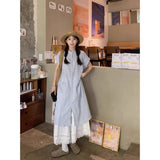 Blue Striped Short-Sleeved Shirt Dress Women's Summer 2025 New Korean Loose Long Folded Two-Piece