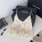 High-End Slit Three-Dimensional Flower V-Neck Sling Vest For Women's Summer Light Luxury Heavyweight Repair Slim Short Top