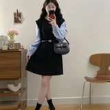 Autumn Fake Two-Piece Colliding Shirt Sleeve Dress Female High-Grade Temperament A Word Mid-Long Dress