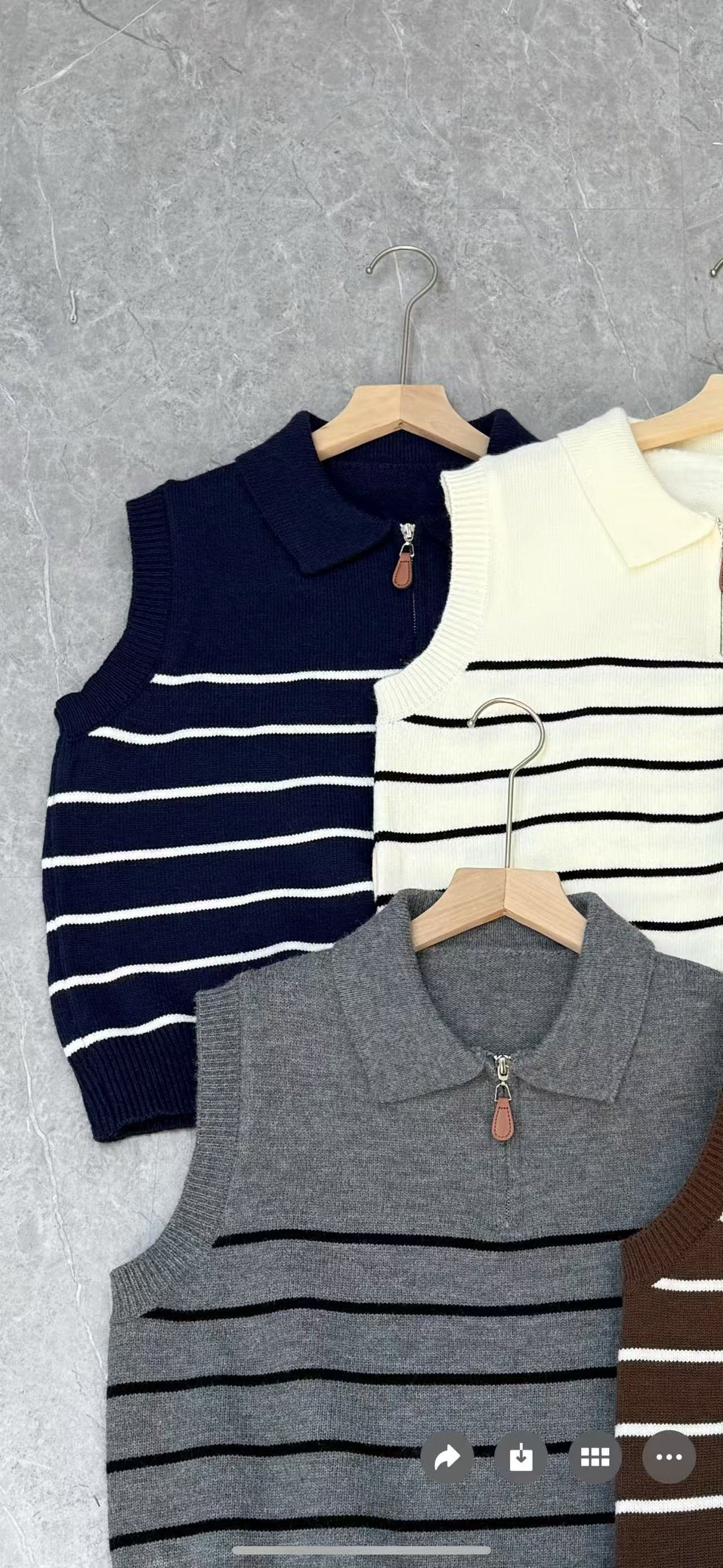 KANING Striped Collar Half Zipper Knitted Vest Women 2026 Autumn New Simple Folded Knitted Vest Women