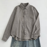 Real Shooting 2026 Spring New Literary Retro Collar Plaid Long-Sleeved Lady Shirt Shirt Lady