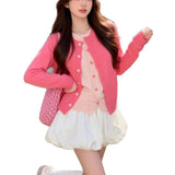 3.1/New In Spring XUAN XIAO JIE Sweet Pink Fake Two Knitted Cardigans