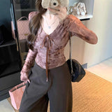 Fashion Sexy Hottie Yarn V Collar Shoulder Long-Sleeved T-Shirt Girl Spring New Slimming Inside A Niche Top