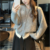 KANING Korean Round-Neck Three-Dimensional Flower Knitted Open Shirt 2026 Autumn And Winter New Lazy Wind Stifling Sweater Jacket