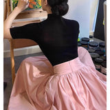 High-Grade Pink Half-Dress Woman Spring 2025 New High-Waist Hanging Sense A-Word 100-Fold Skirt Mid-Long Dress