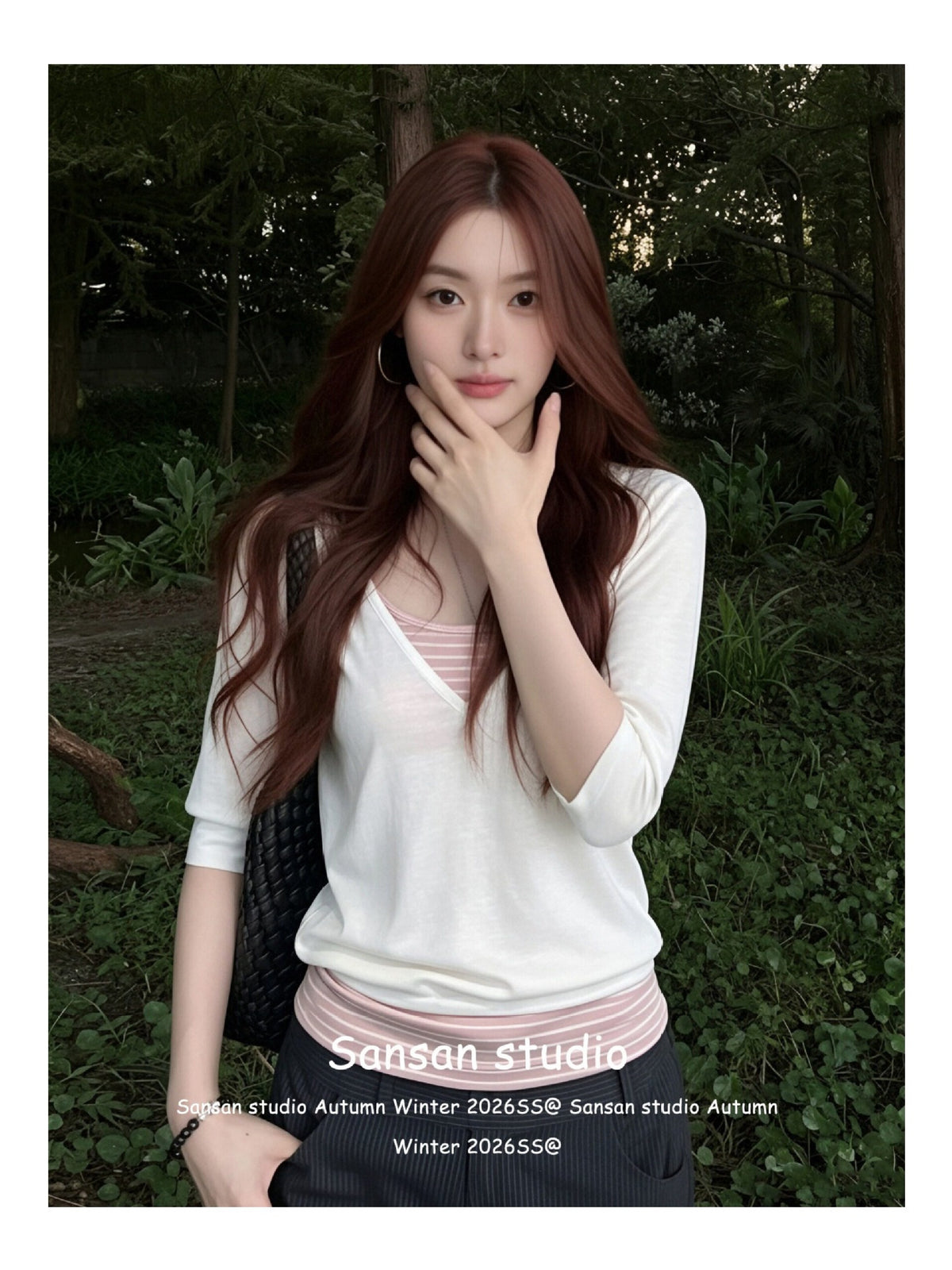 Middle-Sleeved T-Shirt Women's Two-Piece Summer Striped Sling Vest With Short-Sleeved Top