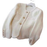 French Small Fragrant Wind Gold Buckle White Marinade Knitted Cardigan Women Autumn Soft Glutinous Sweater Coat Coat Winter