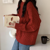 KANING New Year Red Sparrow Sweater Women's New Vintage Lazy Wind Round Collar Knitwear