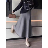 KANING Ray Knitted Half-Dress Women's Autumn And Winter New High-Rise Slim Solid Dress Mid-Long Skirt