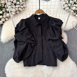 Korean Version Of The Design Sense Niche Bubble Sleeve Short Sleeve Shirt Women Loose Short Shirt Blouse Tide