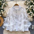 French Romantic Style Leaf Side Pink Shirt Female Spring Korean Version Of Loose Open Shirt Commuter High-End Feel