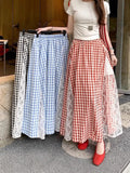 Korean Sweet Lace Spliced Red Lattice Half-Body Skirt Spring And Summer New College Style A Long Skirt