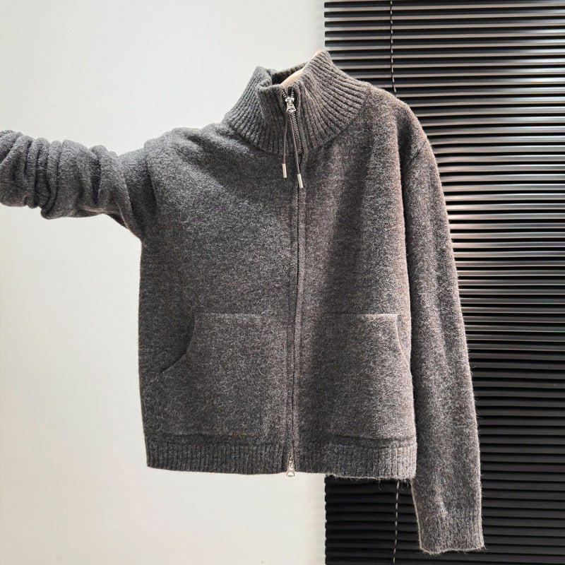 KANING Collar Thick Red Sweater Women's Cardigan High-Necked Autumn And Winter New Lazy Woolen Knitted Knitted Shirt