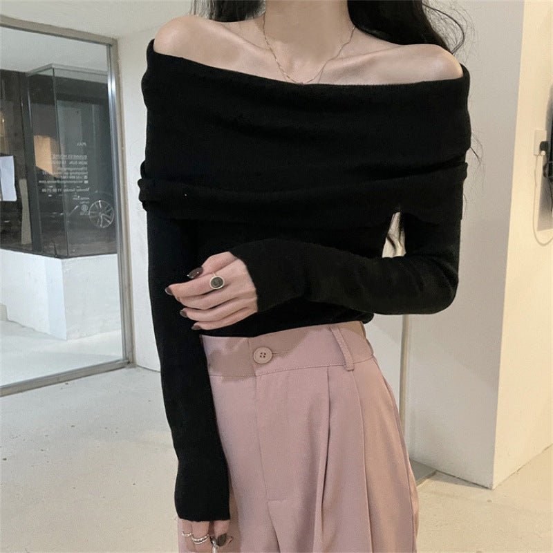 KANING French Gentle Shoulder Long-Sleeved Knit Shirt Women Early Autumn 2026 New Pure Lust Style Repair Body Dress Woman