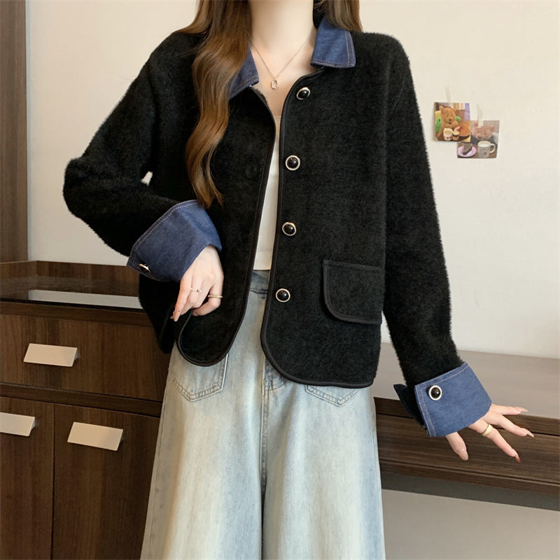 KANING Can't Afford The Ball Of Imitation Hairs, Knitted Coat 2026 Autumn New Small Smell Style Short Cardigan Top
