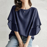 9 Color Day 2026 Summer New Short-Sleeved Bat Shirt Loose Round Neck Casual Chiffon