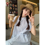 Blue Striped Short-Sleeved Shirt Dress Women's Summer 2025 New Korean Loose Long Folded Two-Piece