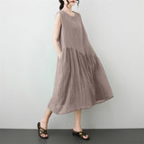 Cotton Linen Dress Women 2026 Summer New Literary And Art Large Size Loose Breathable Sleeveless Pure Linen Dress