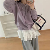 KANING Lazy Wind Bows Solid-Colored Knitted Cardigan 2026 Autumn And Winter New Korean Wearing Sweater Coat Women