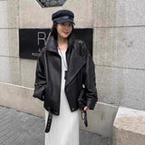 Haining New Leather Locomotive Jacket Loose Leather Jacket 2026 Autumn New Stumbling Double Collar Short Coat Woman