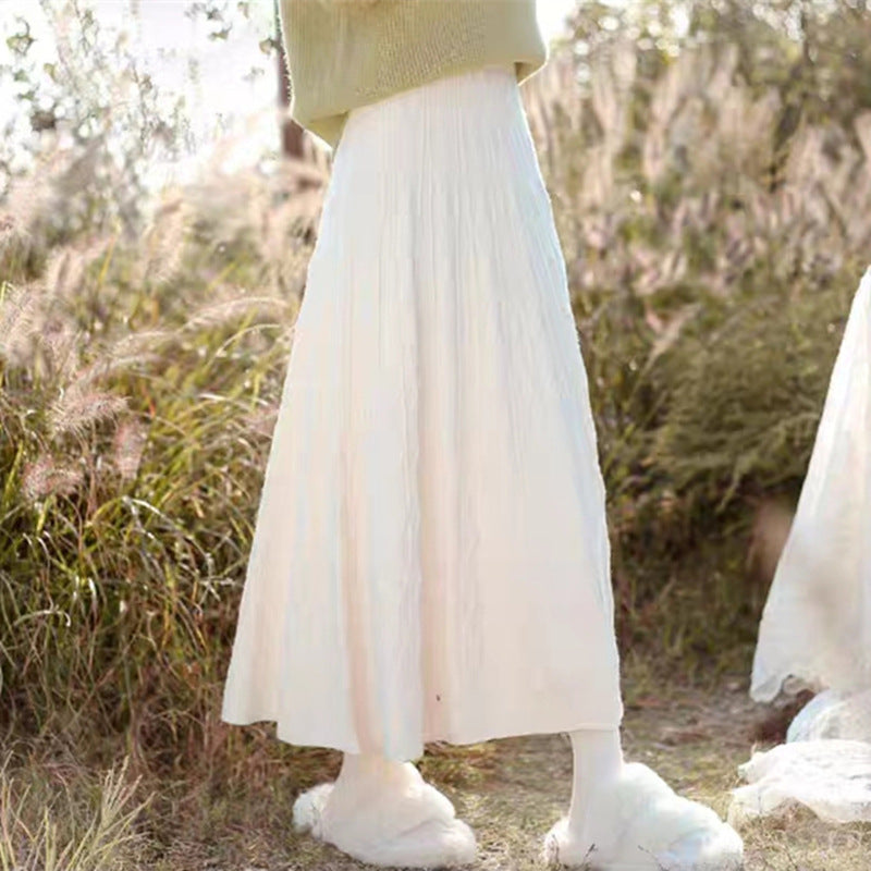 KANING Long Wave Ling Knitted Umbrella Skirt 2026 Autumn New A-Shaped Skirt High-Waist Knitted Skirt