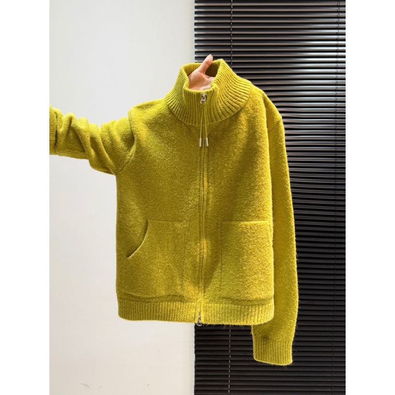 KANING Collar Thick Red Sweater Women's Cardigan High-Necked Autumn And Winter New Lazy Woolen Knitted Knitted Shirt