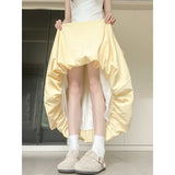 Yellow Rope Half-Dress Woman Summer Thin Gentle Wind High Waist A Word Ponpon Thorn Skirt Skirt