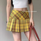 Lattice Jk Skirt Women Summer High Waist Thin College Style A Short Skirt Anti-Light Lattice