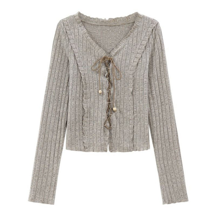 Vintage Strap Design Long-Sleeved T-Shirt Women's Early Autumn Blouse Texture Sweet Thin Inside Bottom Shirt